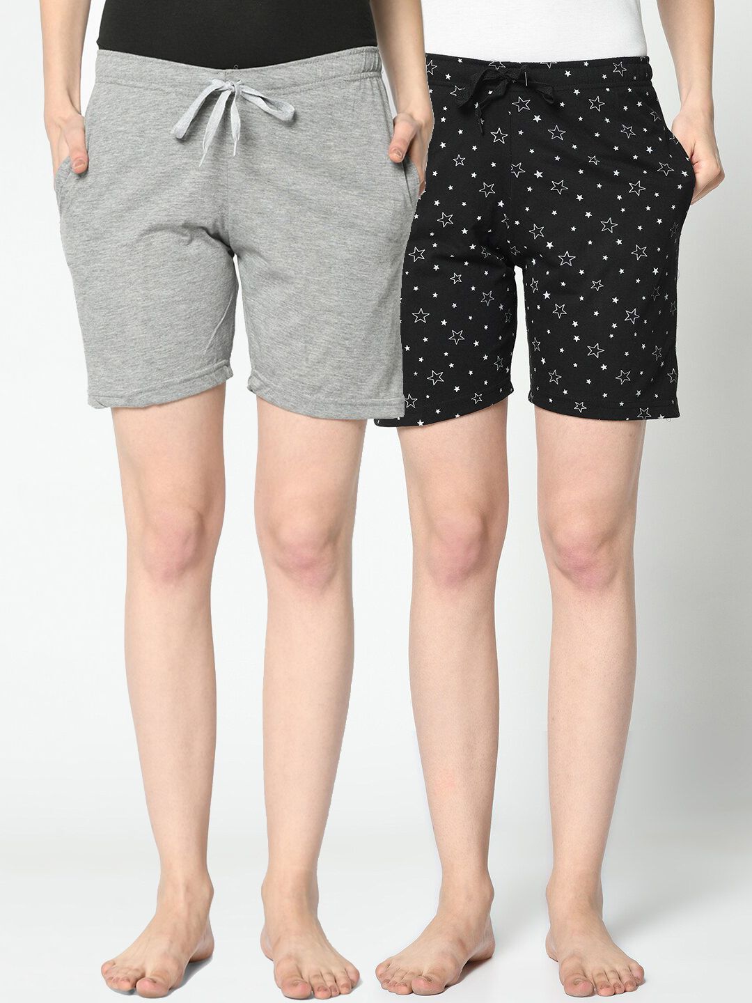 VIMAL JONNEY Set of 2 Women Grey & Black 2 Lounge Shorts Price in India