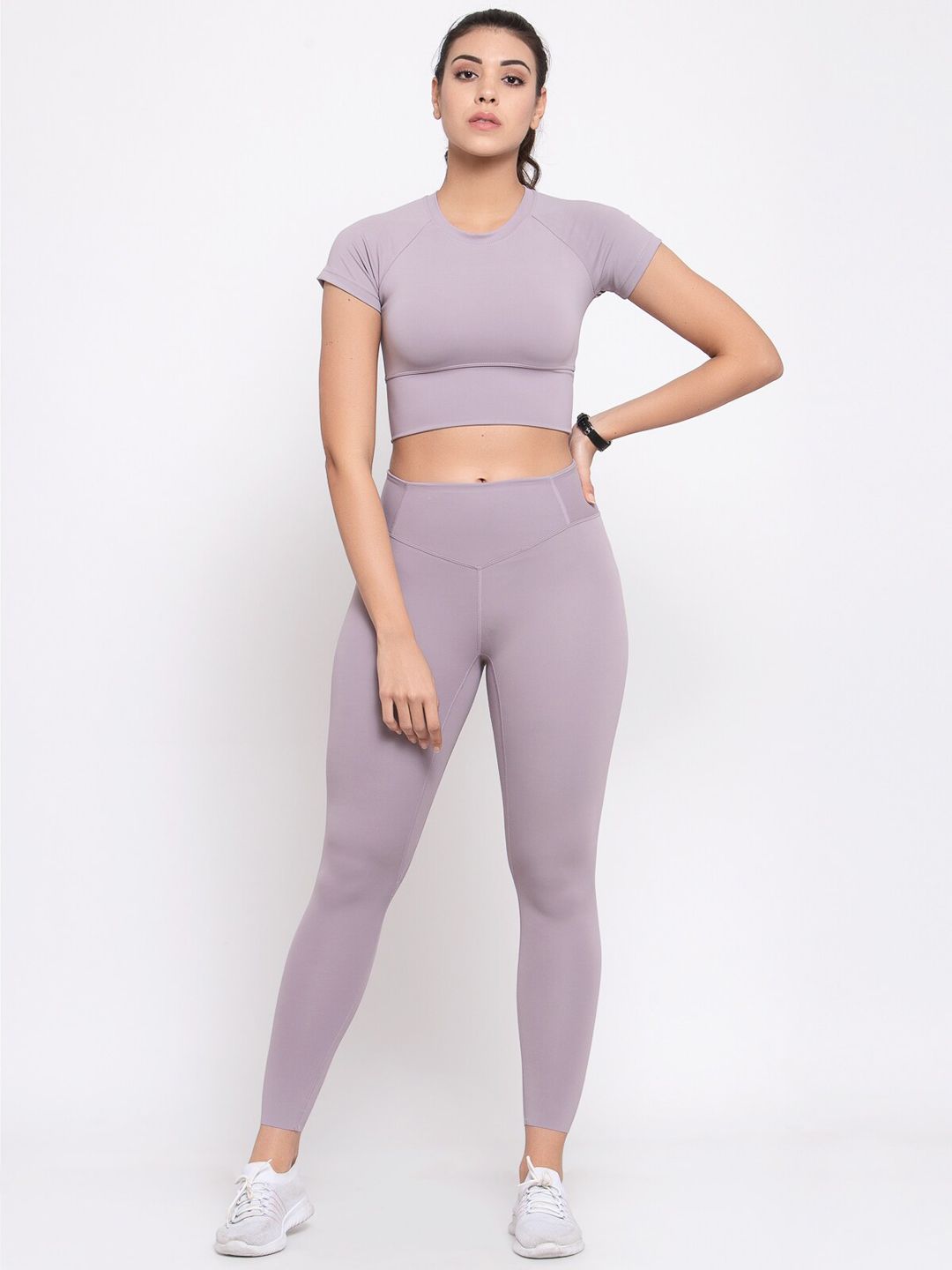 Laceandme Women Mauve Solid Activewear Tracksuit Price in India