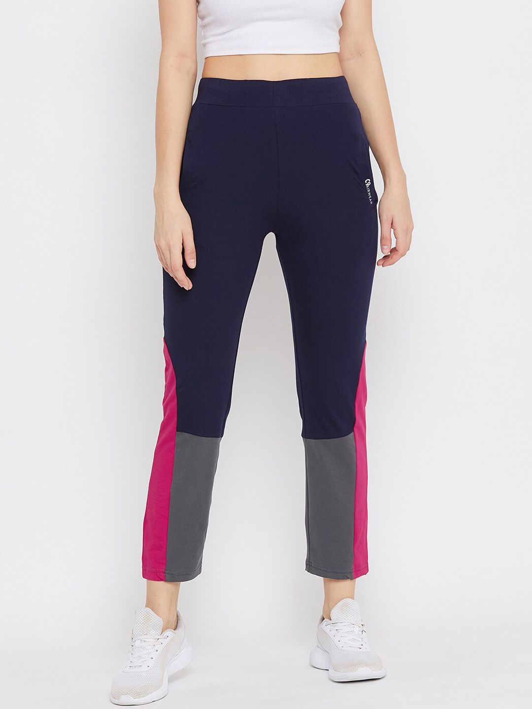 C9 AIRWEAR Women Navy Blue & Pink Colourblocked Track Pants Price in India