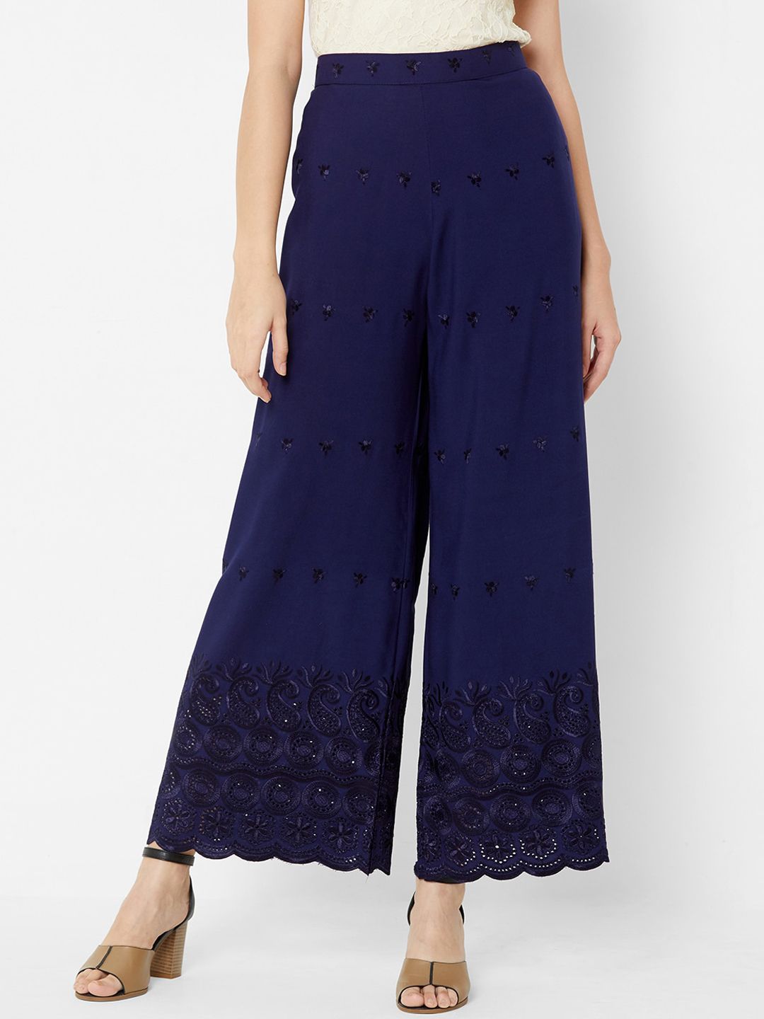ZOLA Women Navy Blue Floral Printed Parallel Trousers Price in India