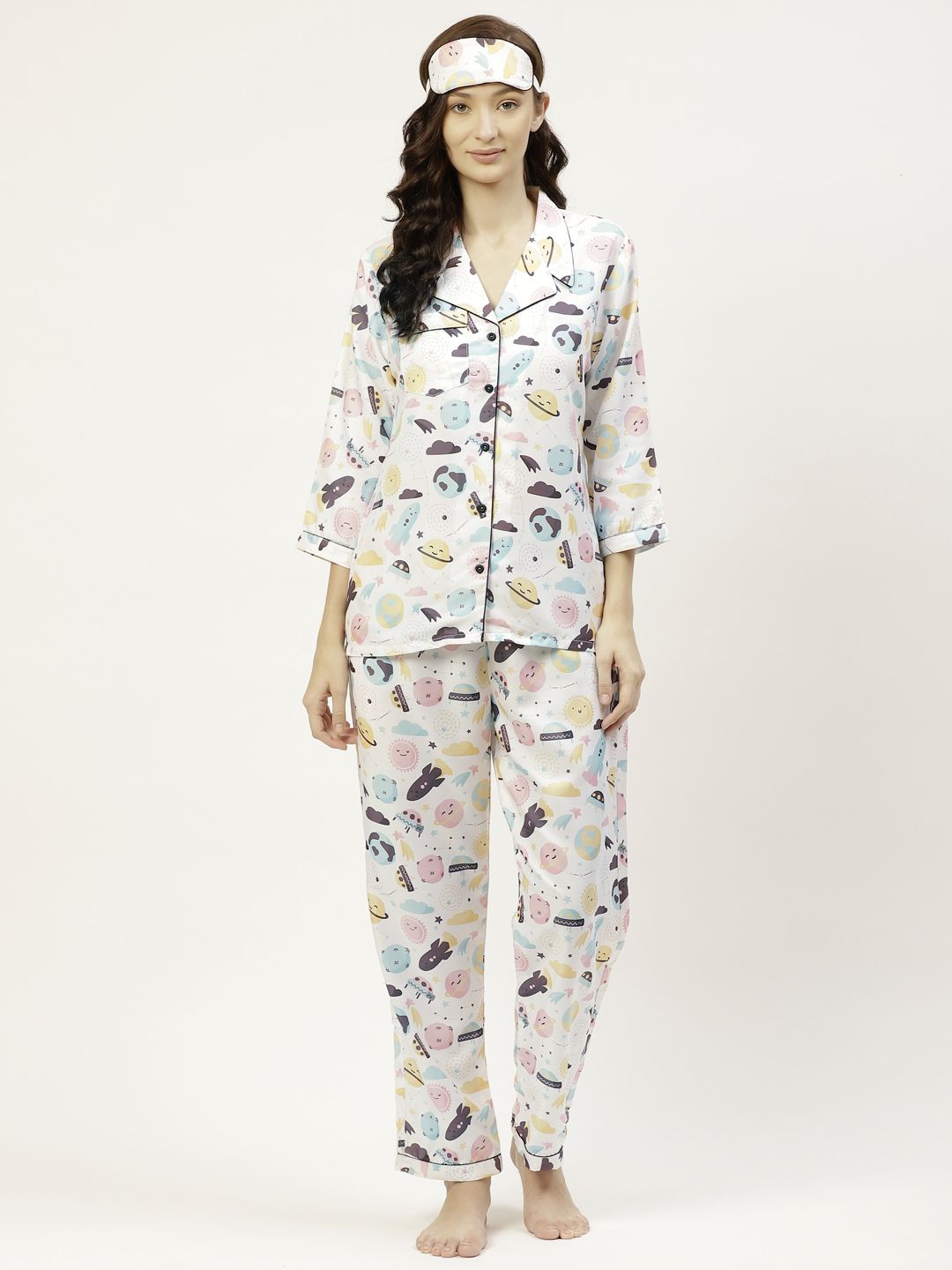 bedgasm Women White & Blue Printed Night suit Price in India