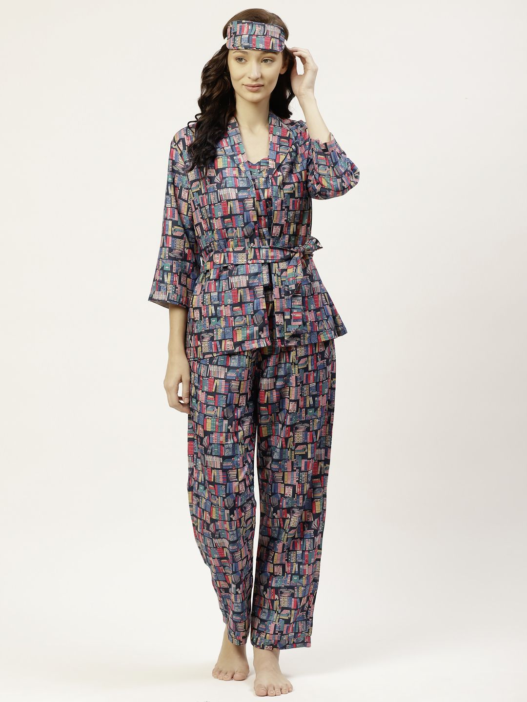 bedgasm Women Navy Blue & Red Printed Pyjamas Set Price in India