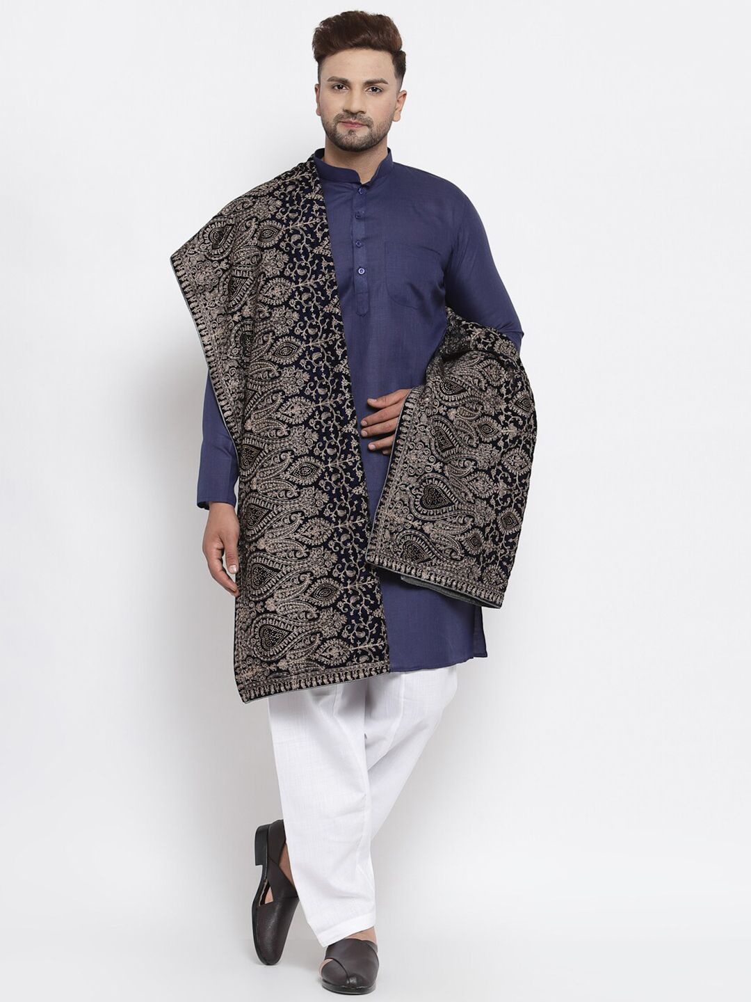 MAXENCE Unisex Black & Gold-Toned Embroidered Net Stole Price in India