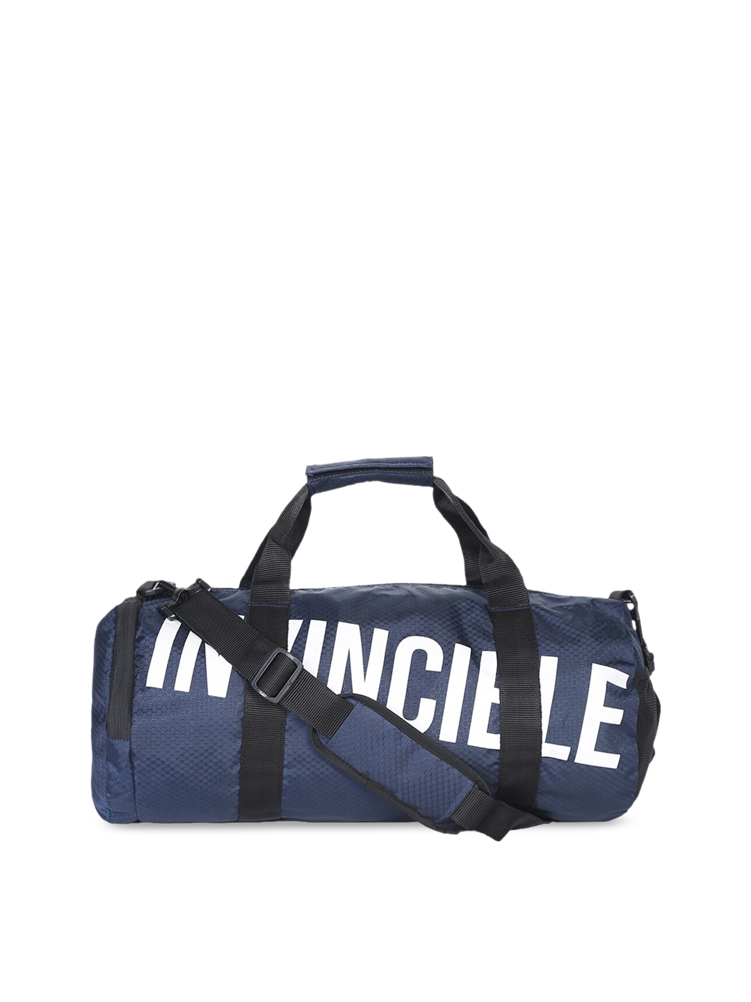 Invincible Navy Blue & White Typography Printed Gym Duffel Bag Price in India