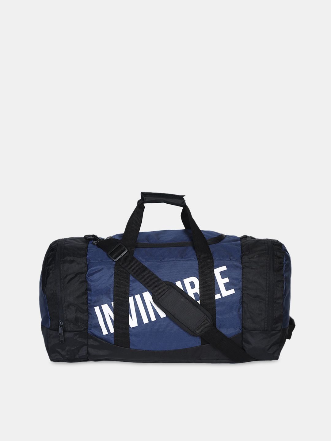 Invincible Navy Blue & Black Printed Duffel Bag Price in India