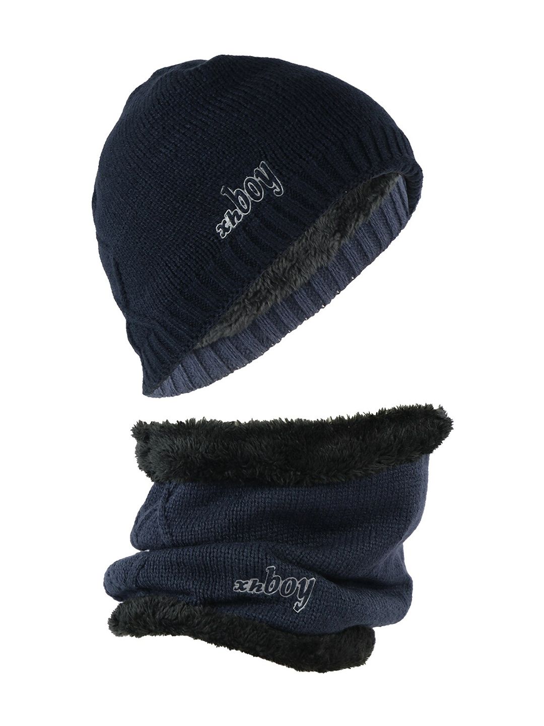 iSWEVEN Unisex Navy Blue & Black Beanie Price in India