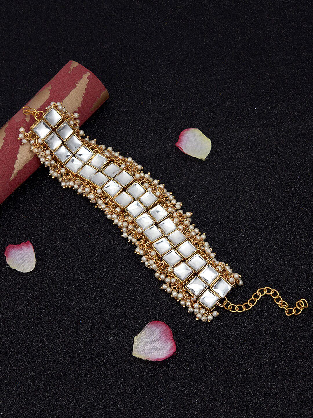 Sukkhi Women White Kundan Gold-Plated Pearl Armlet Bracelet Price in India