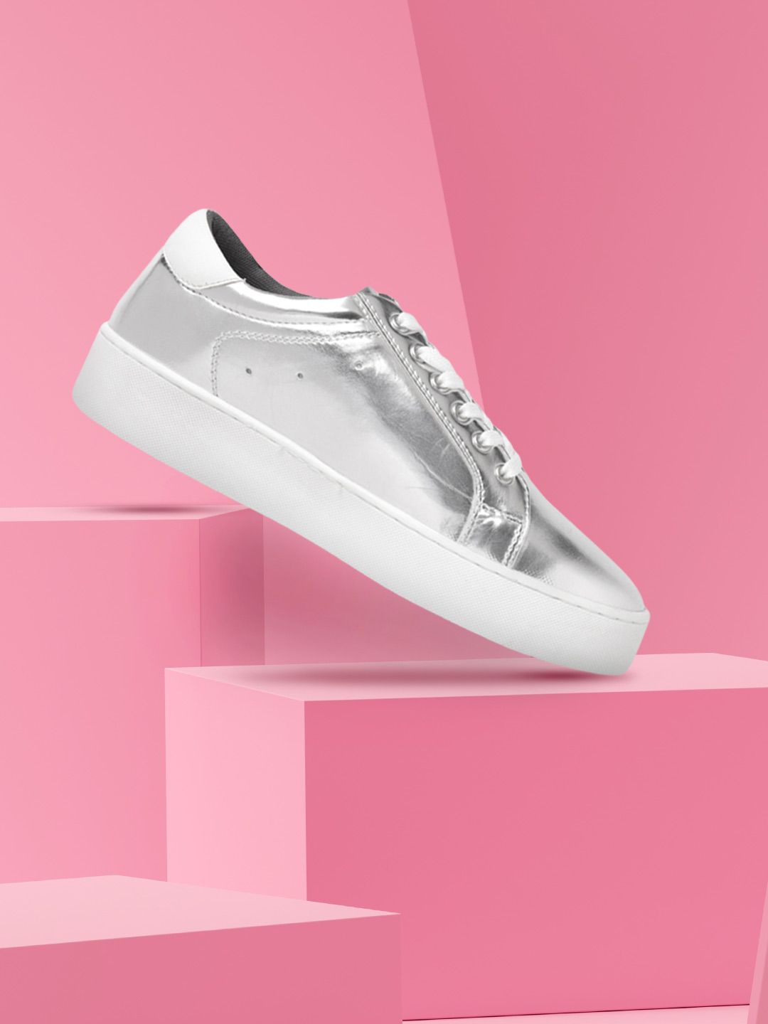 CORSICA Women Silver-Toned Solid Flatform Sneakers Price in India