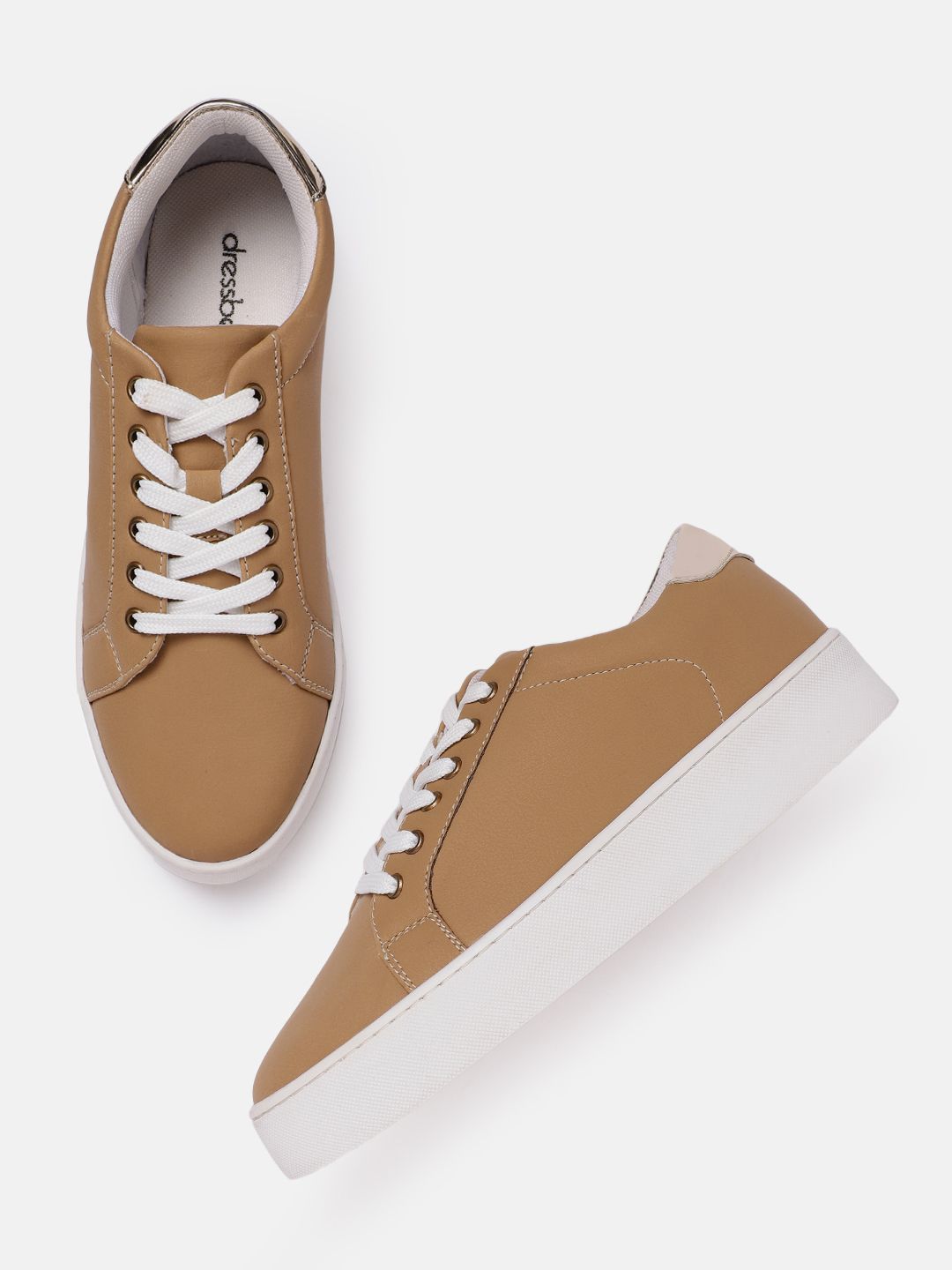 DressBerry Women Camel Brown Solid Flatform Sneakers Price in India