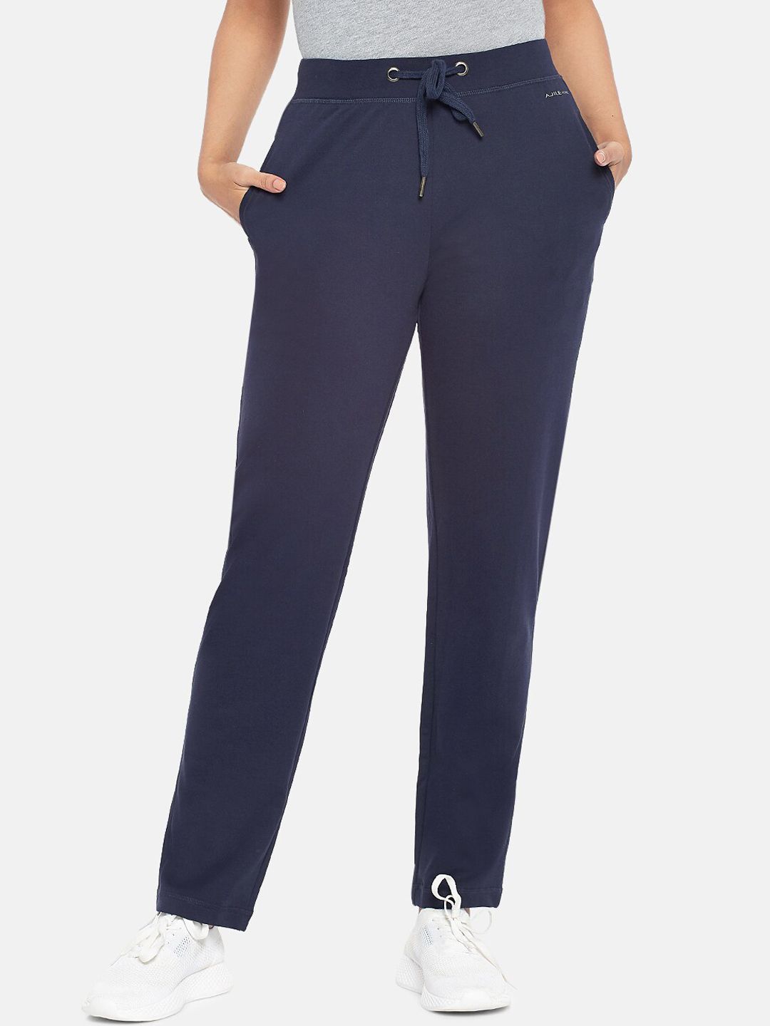 Ajile by Pantaloons Women Navy Blue Solid Pure Cotton Track Pants Price in India