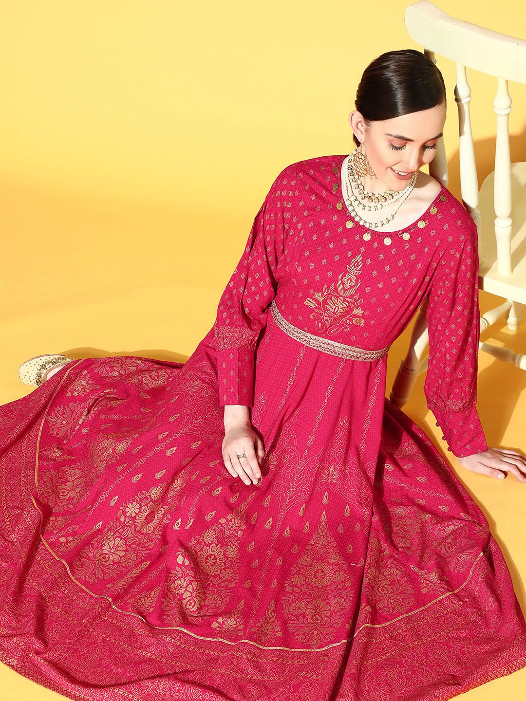 Juniper Women Pretty Pink Ethnic Motifs Dress Price in India