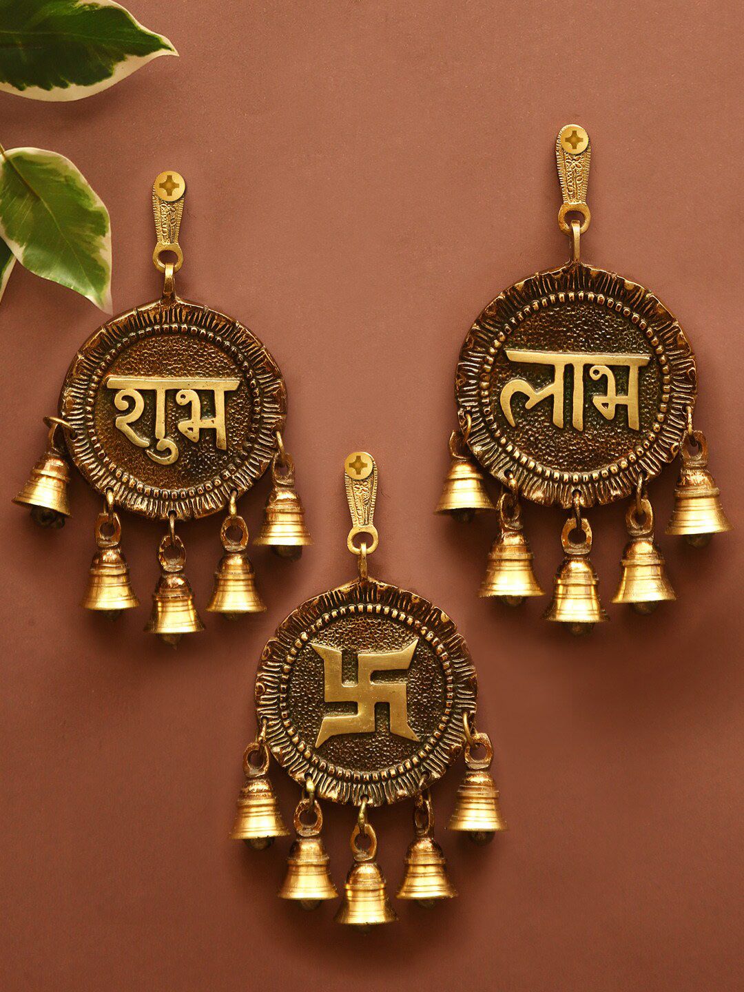 Aapno Rajasthan Brown & Gold-Toned Set of 3 Hanging Wall Decors Price in India