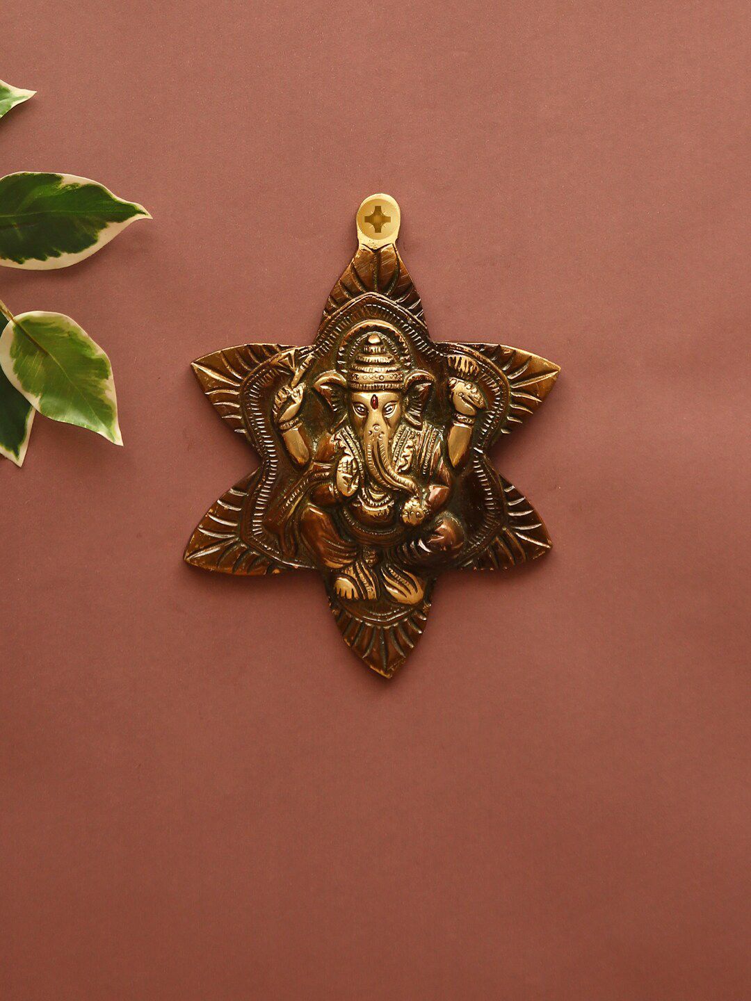 Aapno Rajasthan Brown & Gold-Toned Lord Ganesha In Flower Wall Hanging Price in India