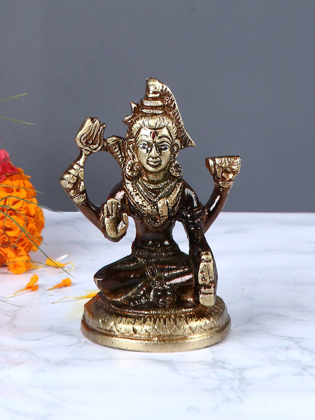 Aapno Rajasthan Brown & Gold-Toned Lord Shiva Brass Statue Showpiece Price in India