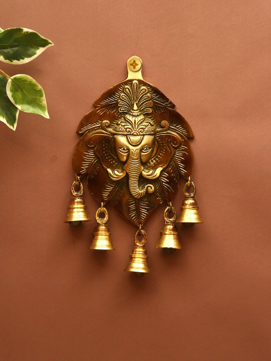 Aapno Rajasthan Brown & Gold-Toned Lord Ganesha Hanging Wall Decor Price in India