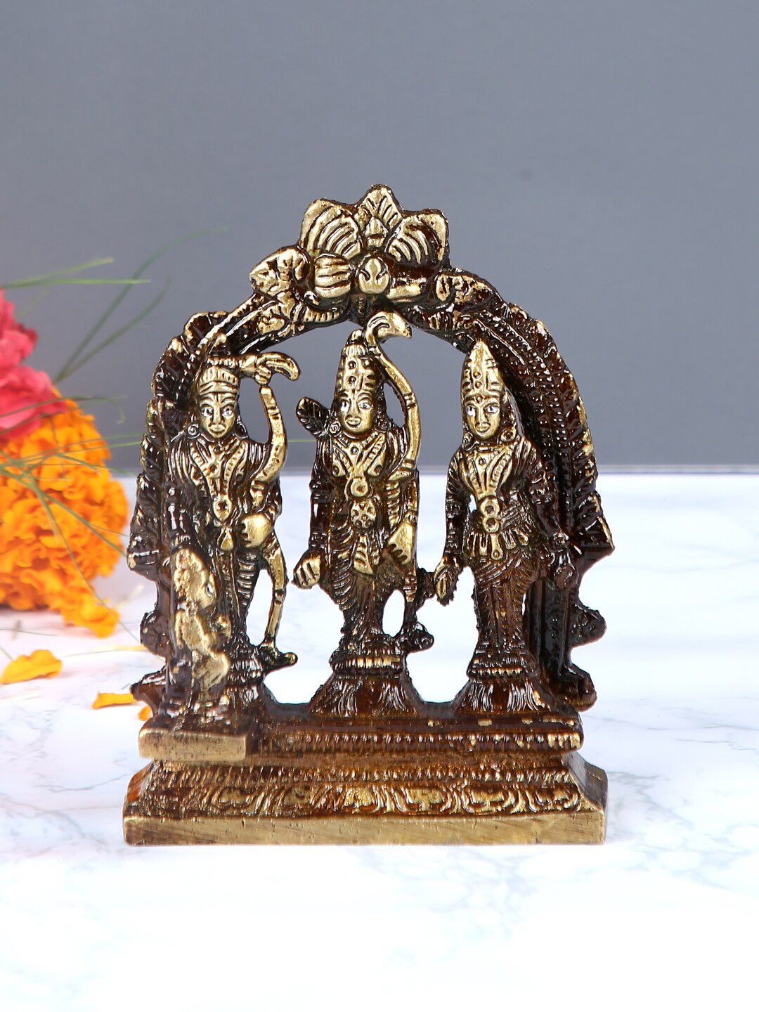Aapno Rajasthan Brown & Gold-Toned Handcrafted Ramdarbar Statue Showpiece Price in India