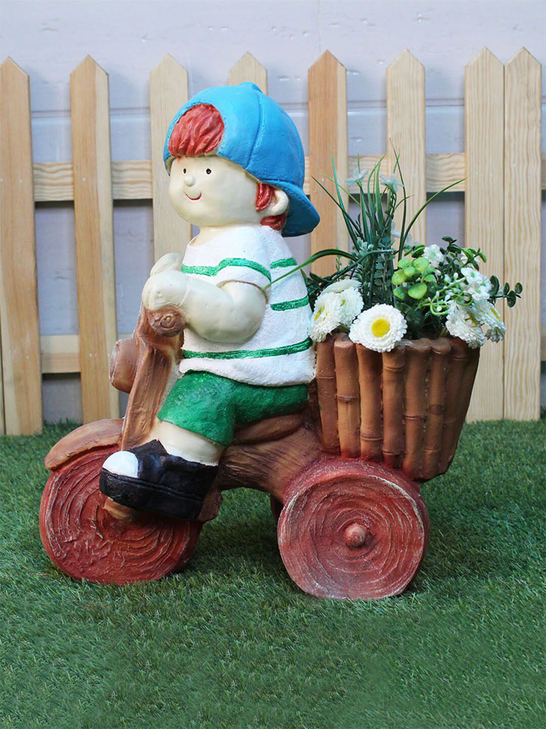 Wonderland Brown & Green Boy On Cycle Planter Price in India