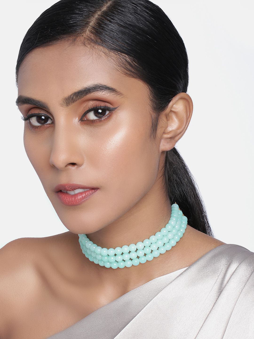Peora Gold-Toned & Turquoise Blue Brass Gold-Plated Choker Necklace Price in India