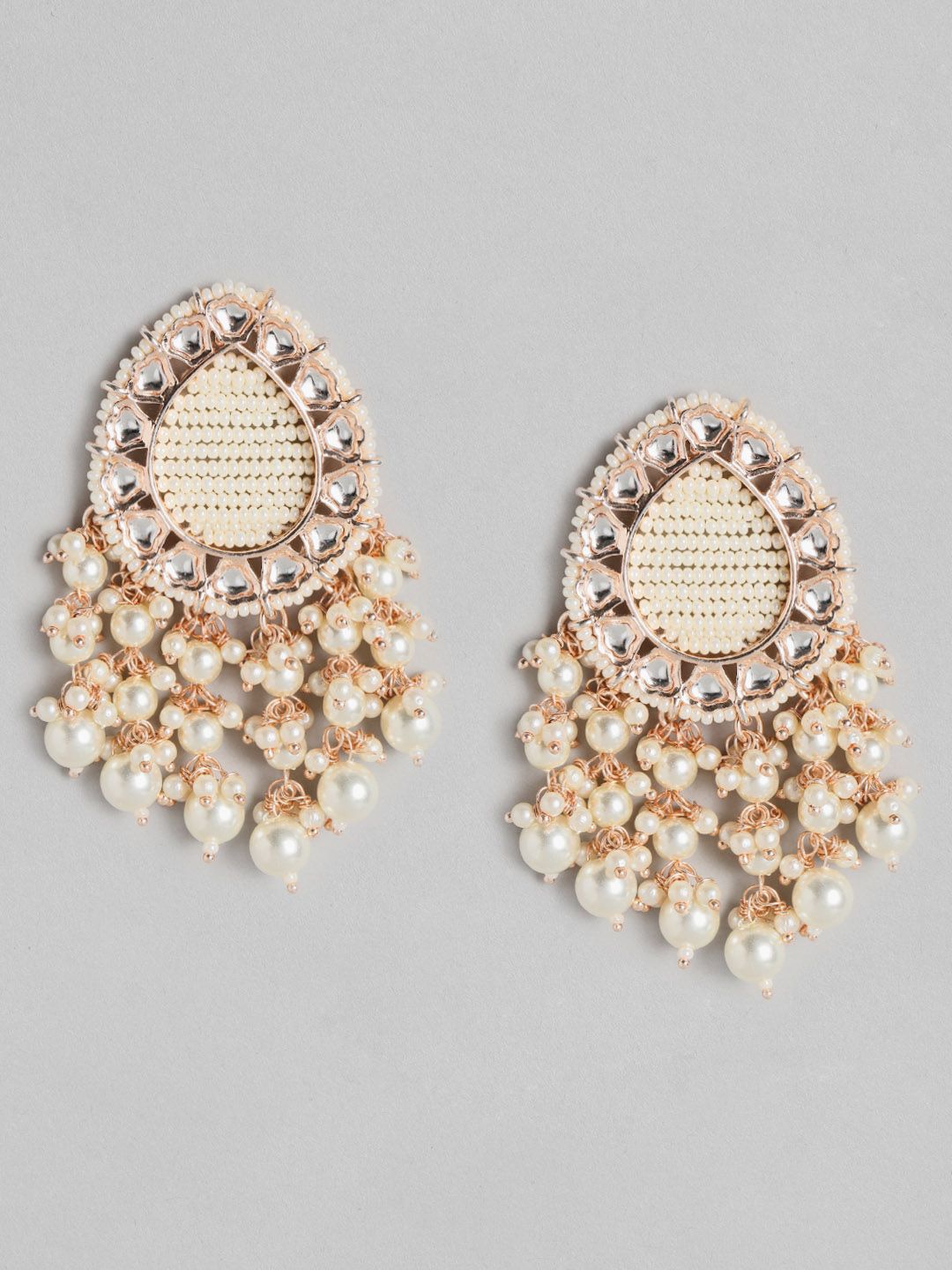 Melani Borsa Off White Gold-Plated Kundan Studded & Beaded Handcrafted Drop Earrings Price in India