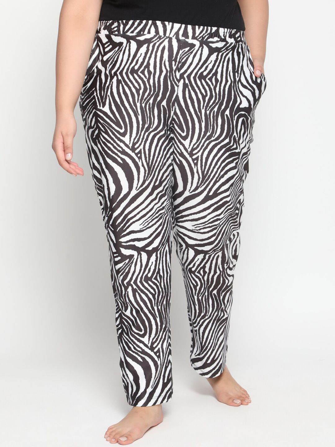 Amydus Women Plus Size Black & White Zebra Printed Lounge Pants Price in India