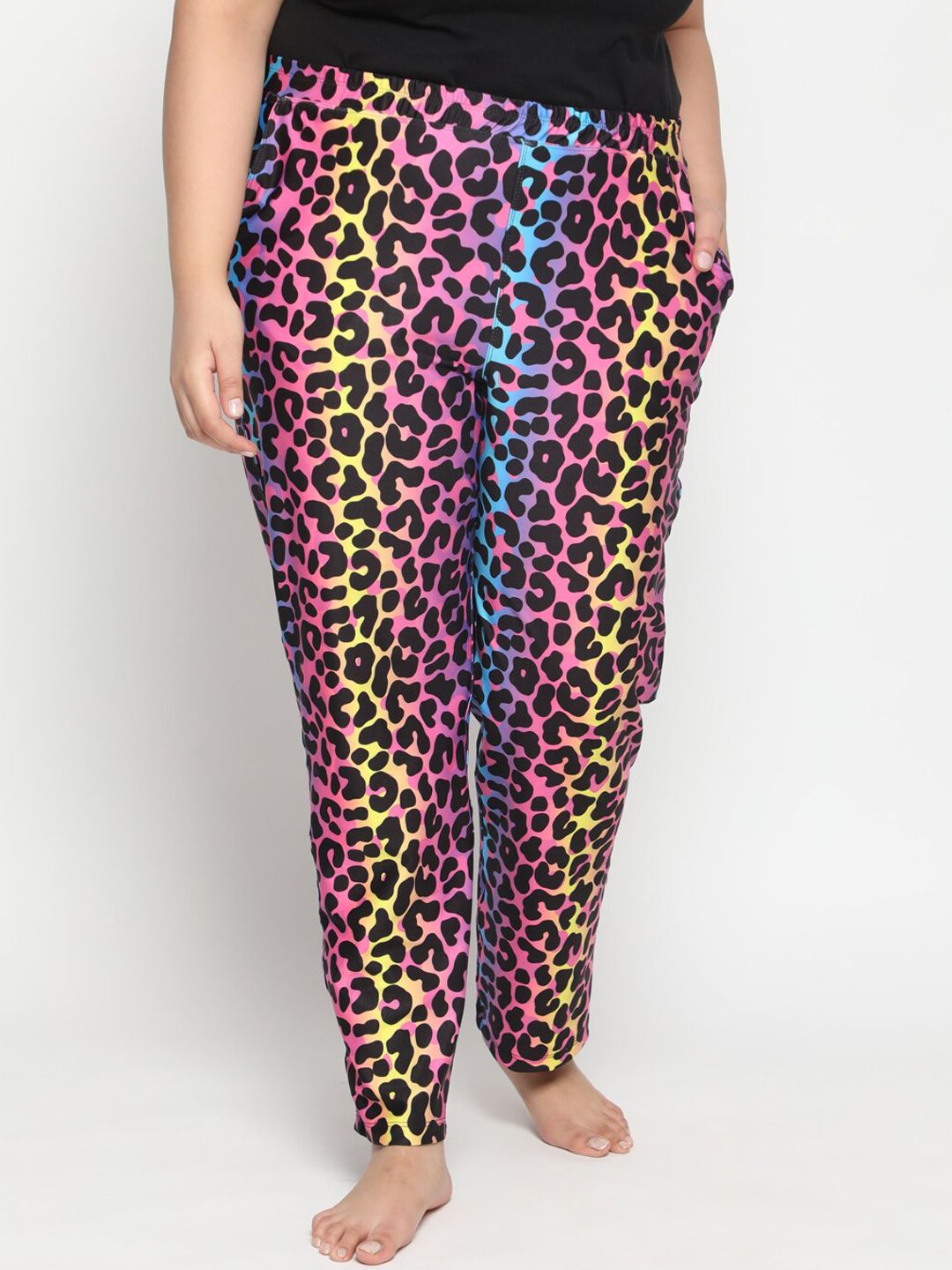 Amydus Women Plus Size Pink & Yellow Pop Leopard Printed Lounge Pants Price in India