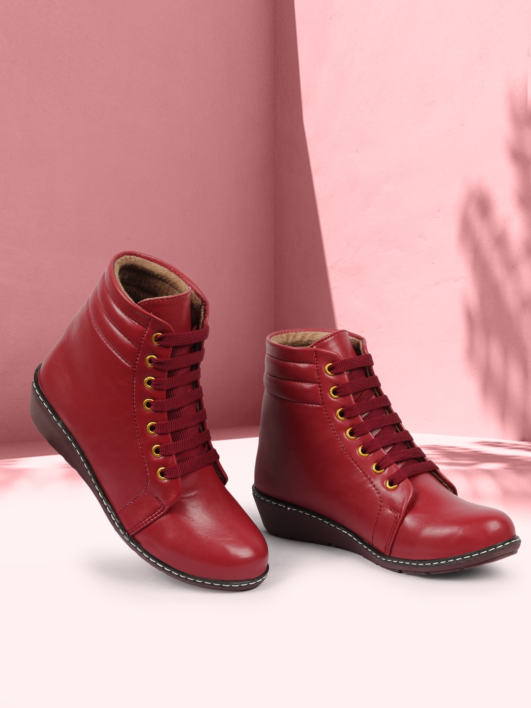 ZAPATOZ Women Red Wedge Heeled Boots Price in India