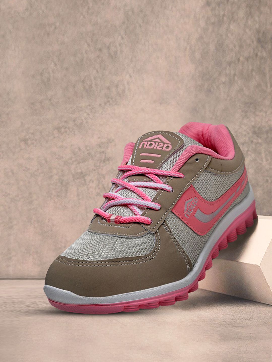 ASIAN Women Grey & Pink Mesh Running Non-Marking Shoes Price in India