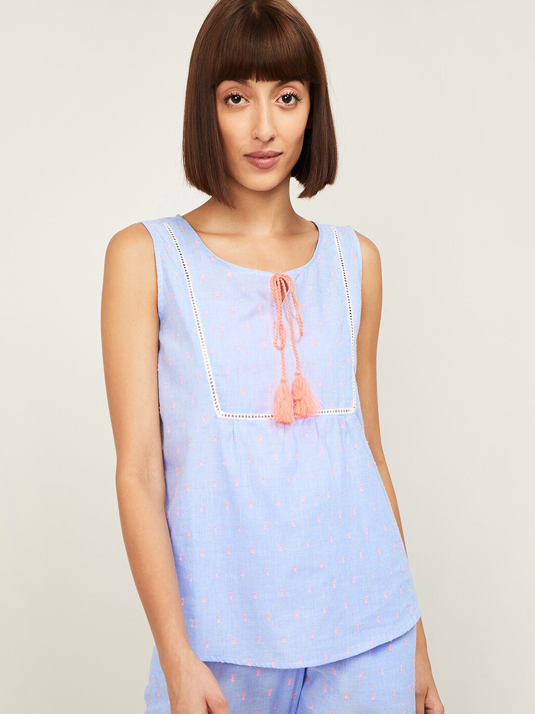 Ginger by Lifestyle Women Blue & Peach Printed Lounge Top Price in India