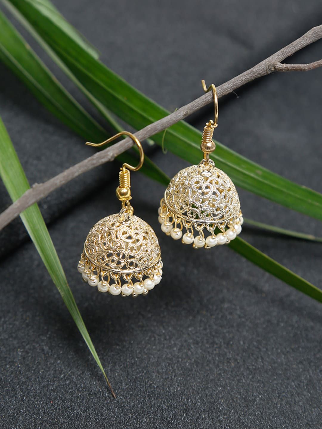Ruby Raang Gold-Toned Dome Shaped Jhumkas Earrings Price in India