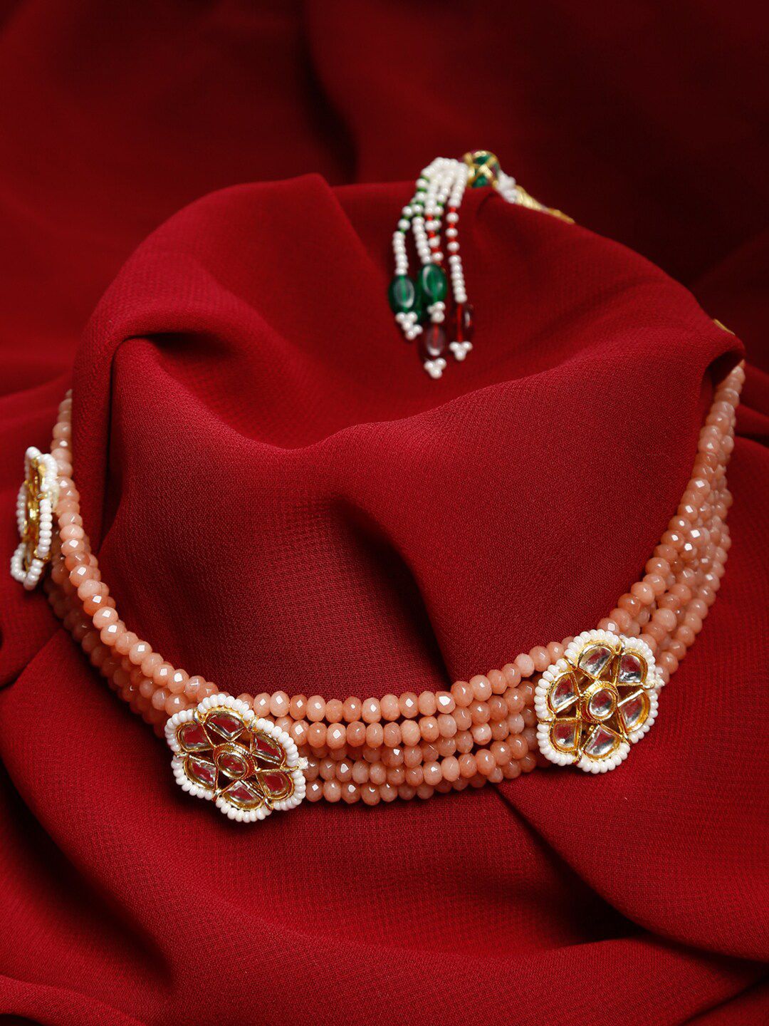 Ruby Raang Gold-Plated Peach-Coloured Choker Necklace Price in India