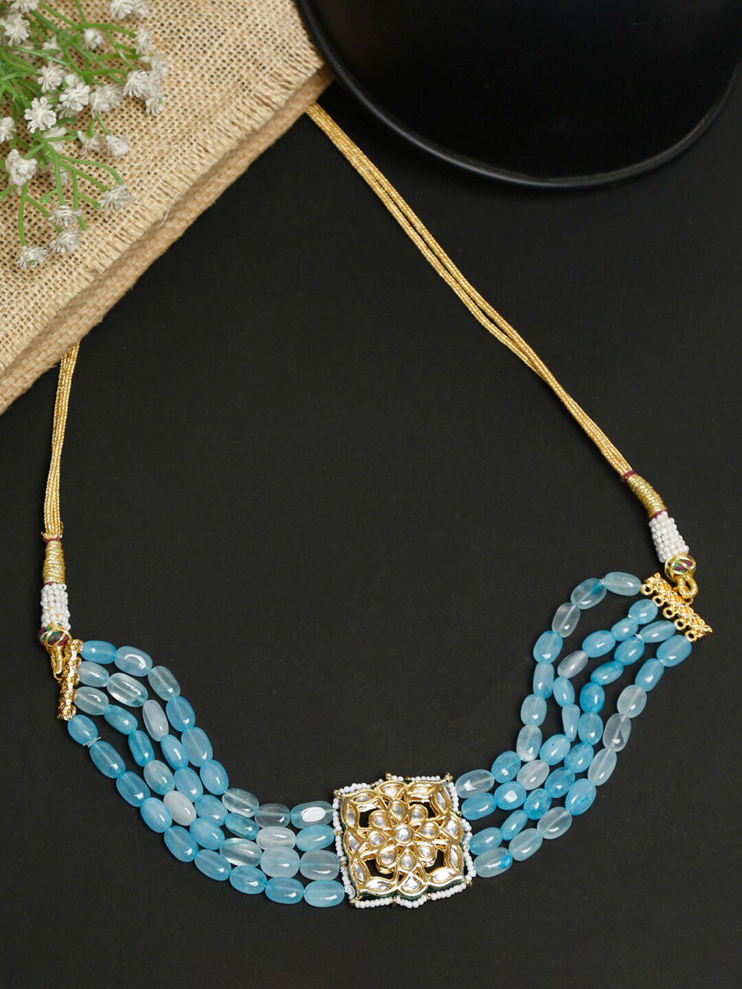 Ruby Raang Turquoise Blue & Gold-Toned Gold-Plated Choker Necklace Price in India