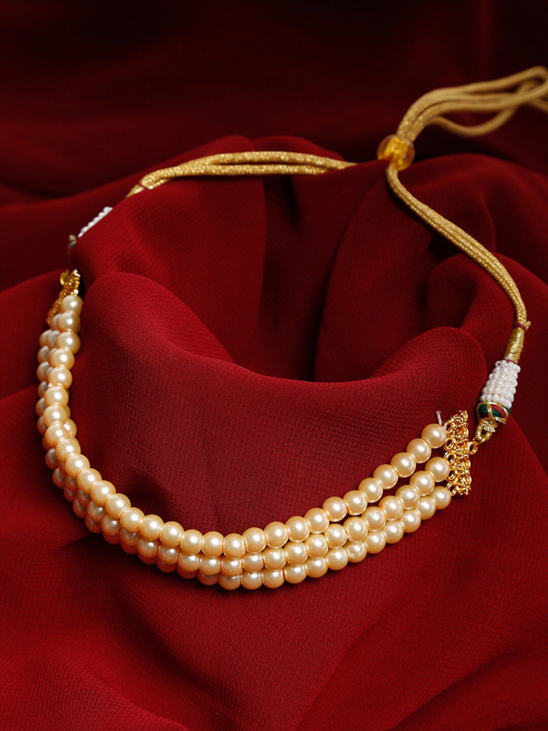 Ruby Raang Gold-Toned & Cream-Coloured Gold-Plated Choker Necklace Price in India