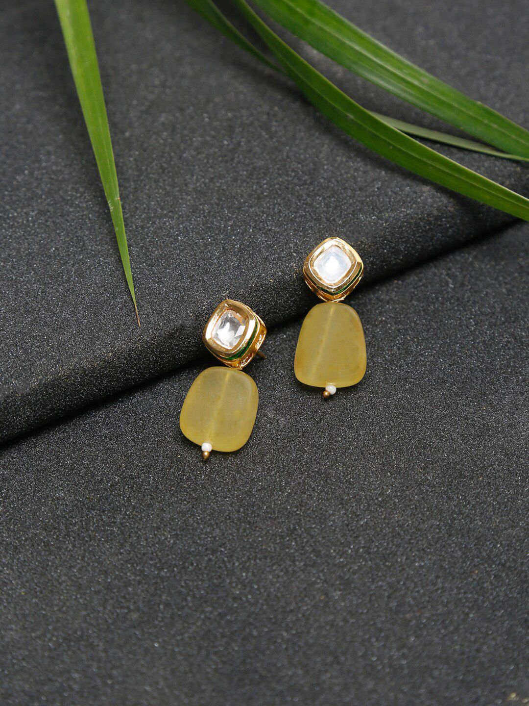 Ruby Raang Yellow Gold-Plated Contemporary Handcrafted Drop Earrings Price in India