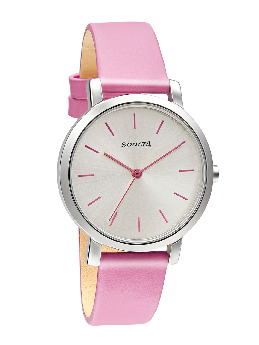 Sonata Women White Brass Dial & Pink Leather Straps Analogue Watch 8164SL08 Price in India