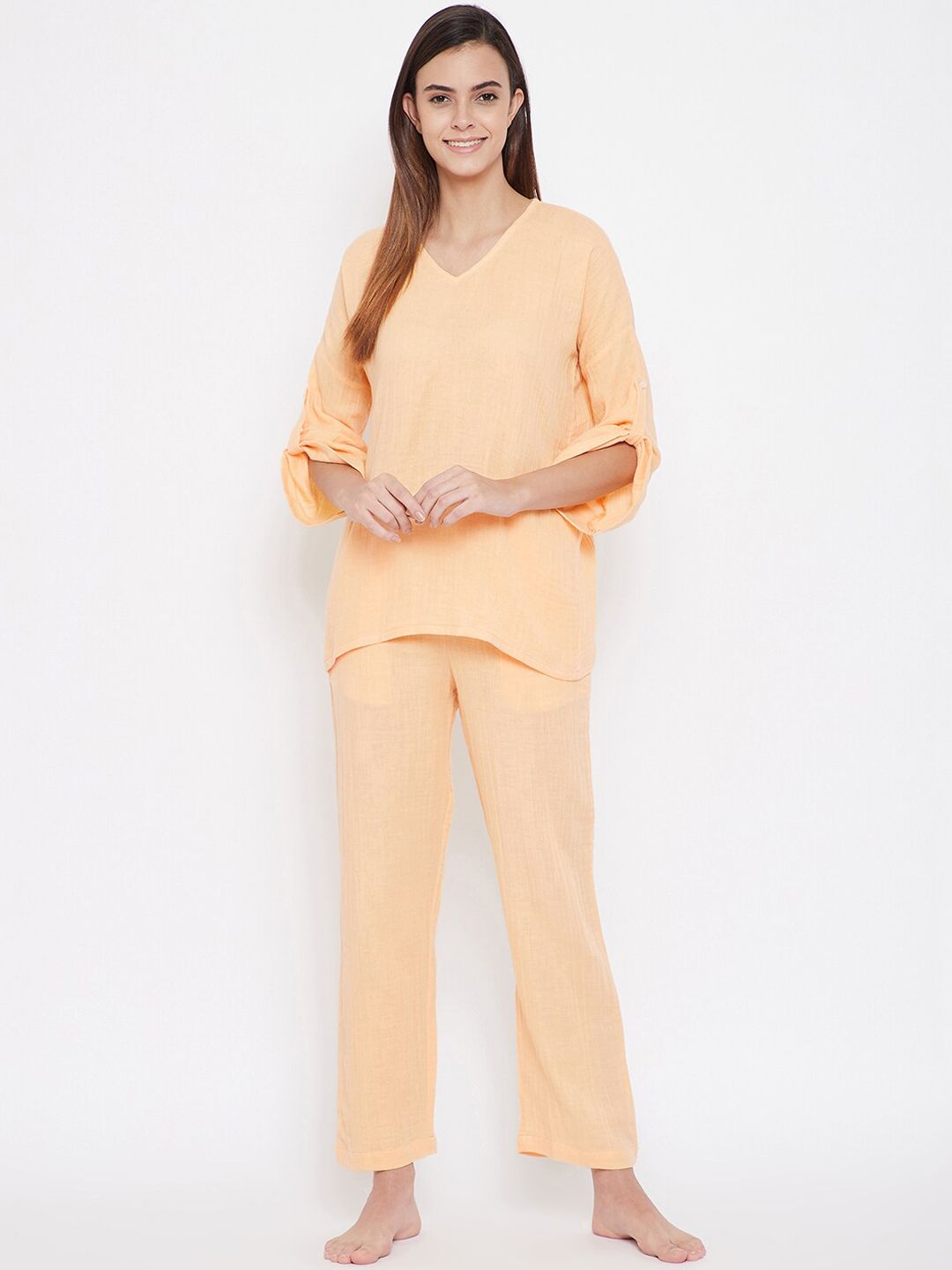 The Kaftan Company Women Orange Solid Loungewear Set Price in India