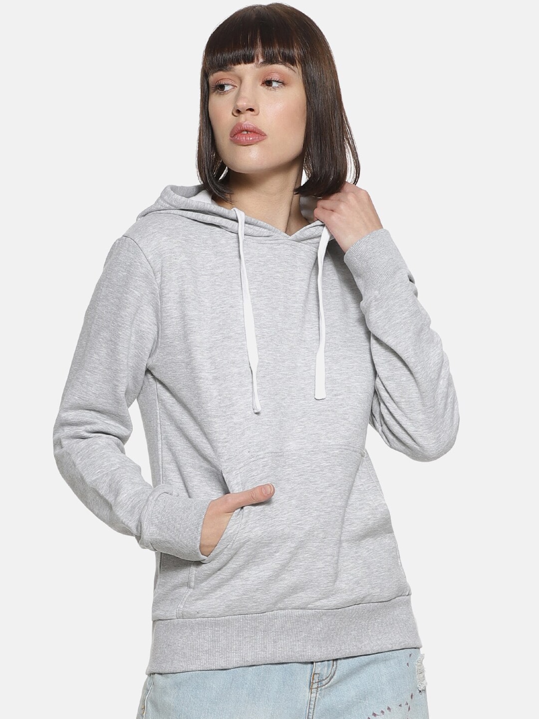 Campus Sutra Women Grey Hooded Sweatshirt Price in India
