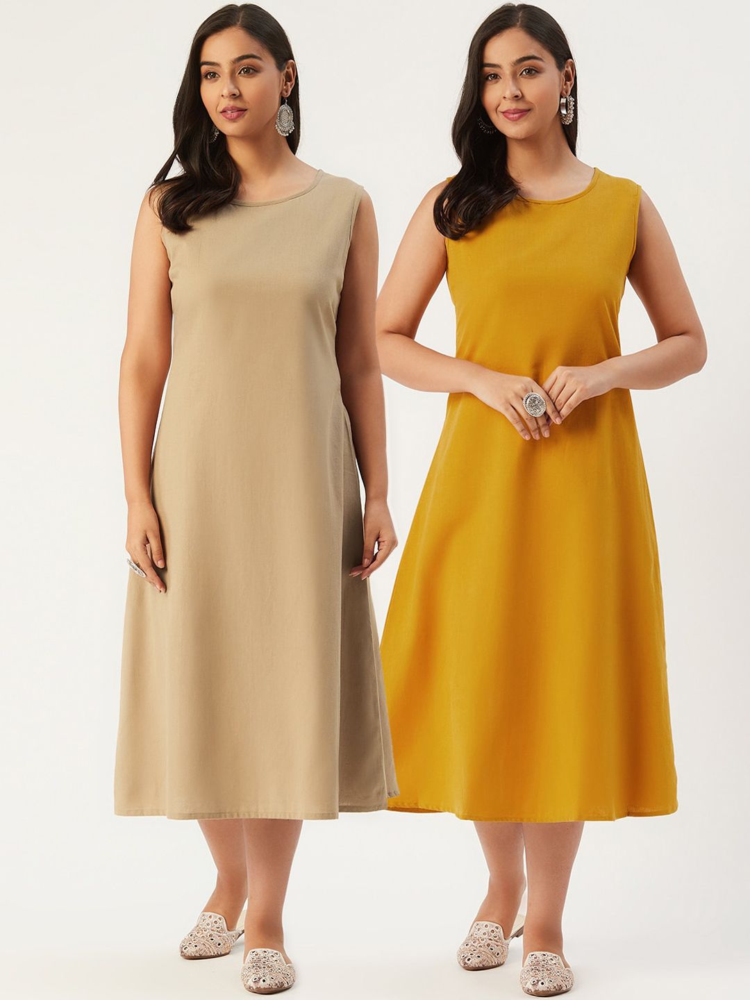 Molcha Womem Pack Of 2 Sleeveless A-Line Midi Dress Price in India