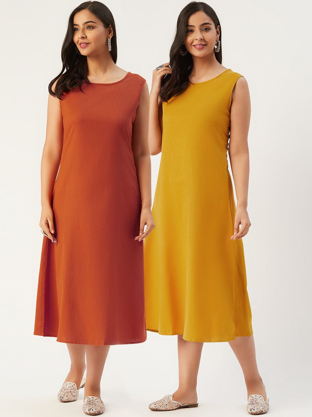 Molcha Rust A-Line Midi Dress Price in India