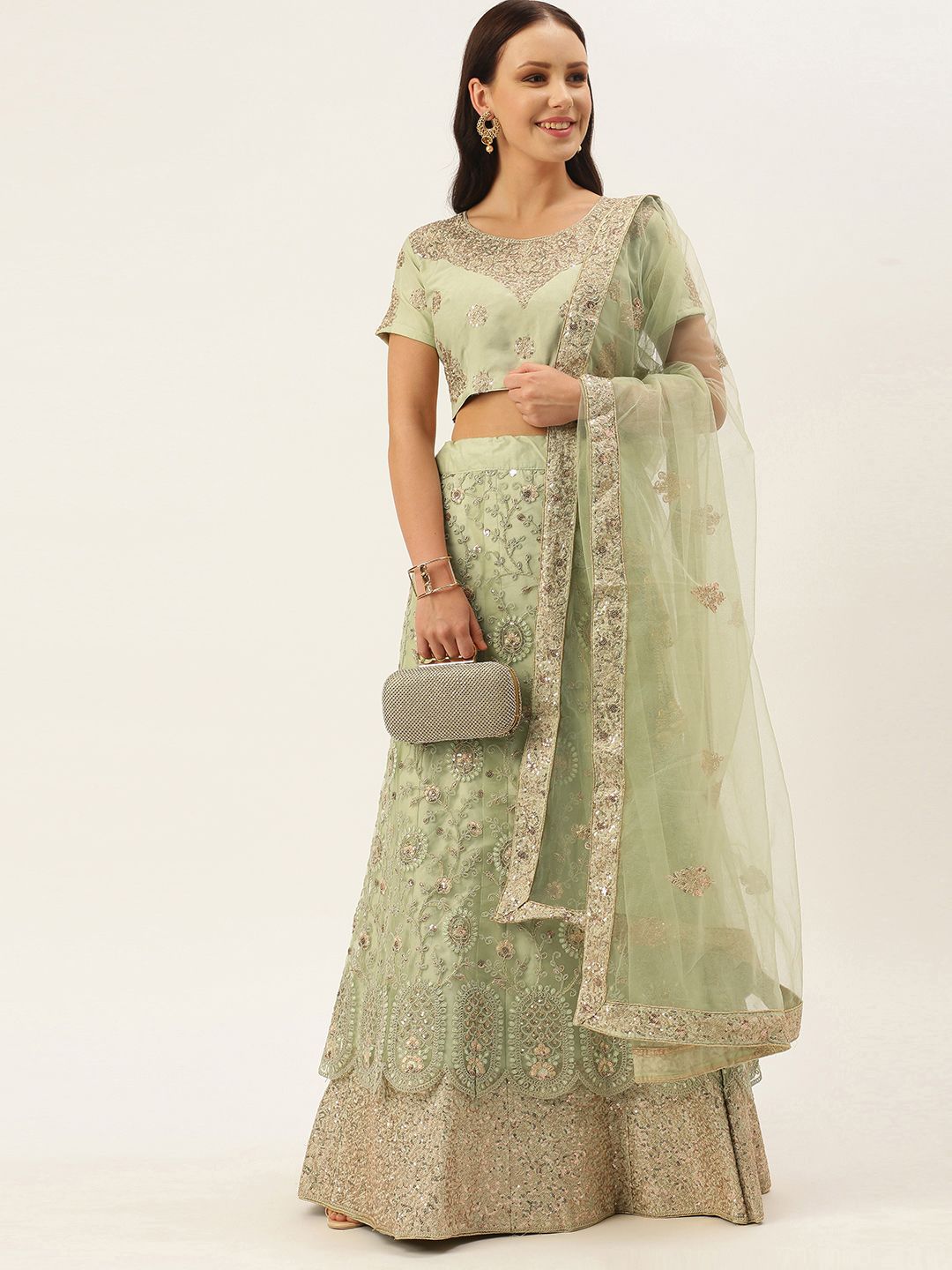 LADUSAA Green Embroidered Thread Work Semi-Stitched Lehenga Choli Price in India