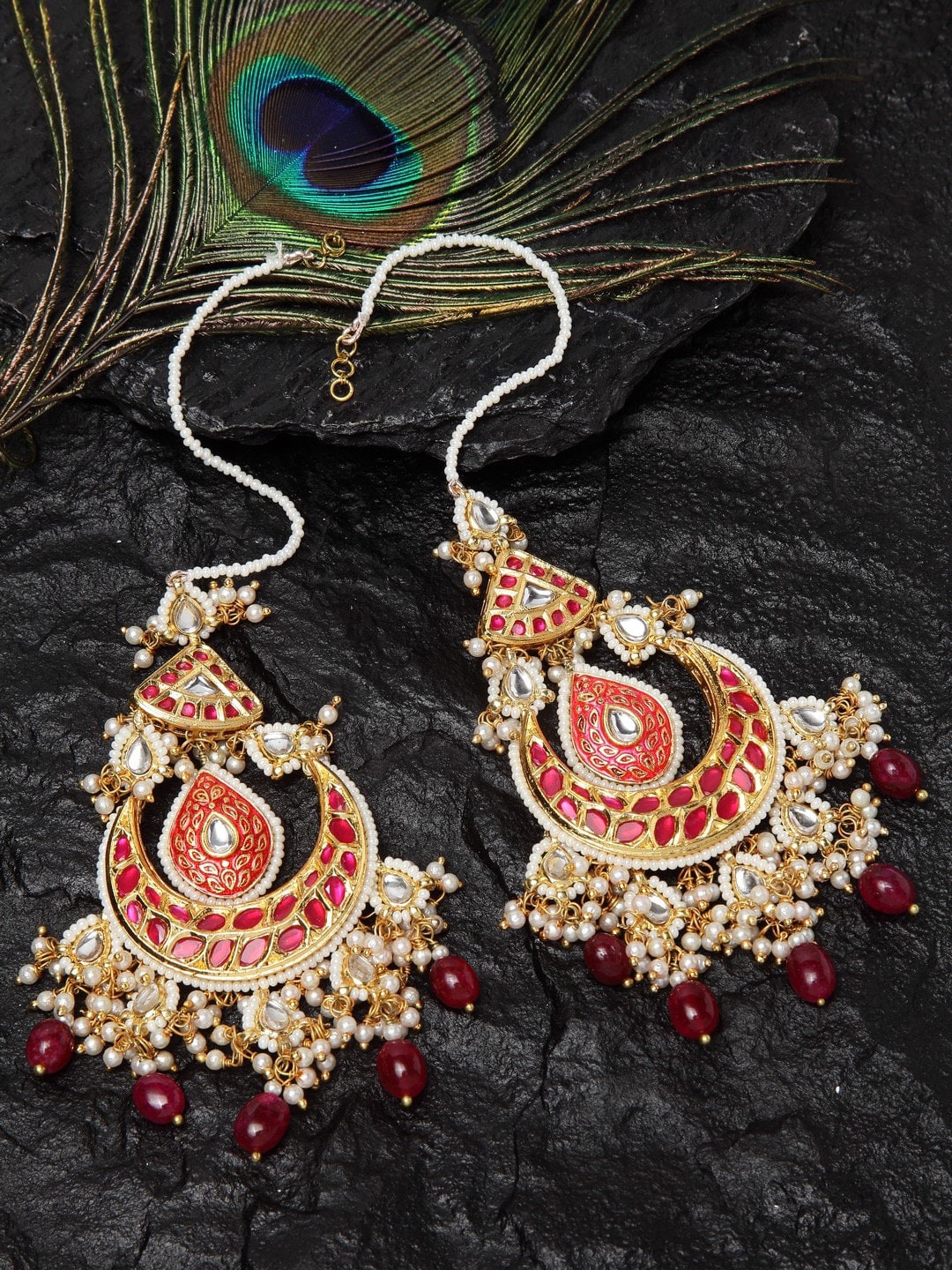 DUGRISTYLE Gold-Plated & Red Contemporary Drop Earrings Price in India