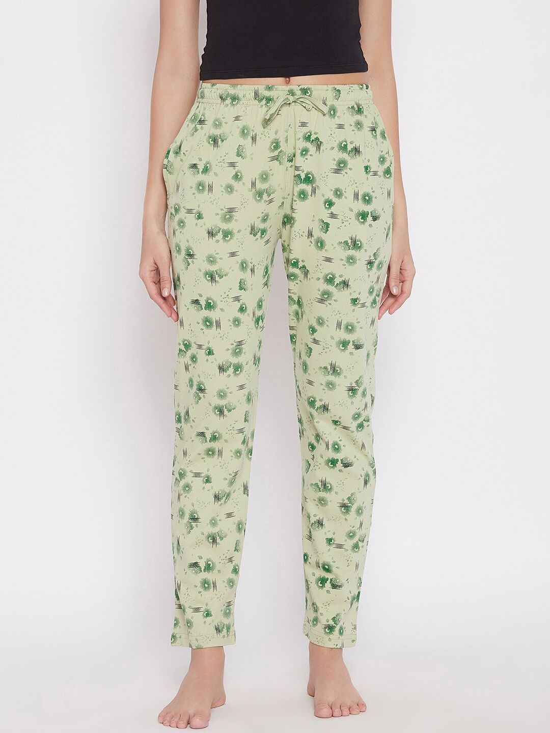 C9 AIRWEAR Women Mint Green Floral Print Pure Cotton Lounge Pants Price in India