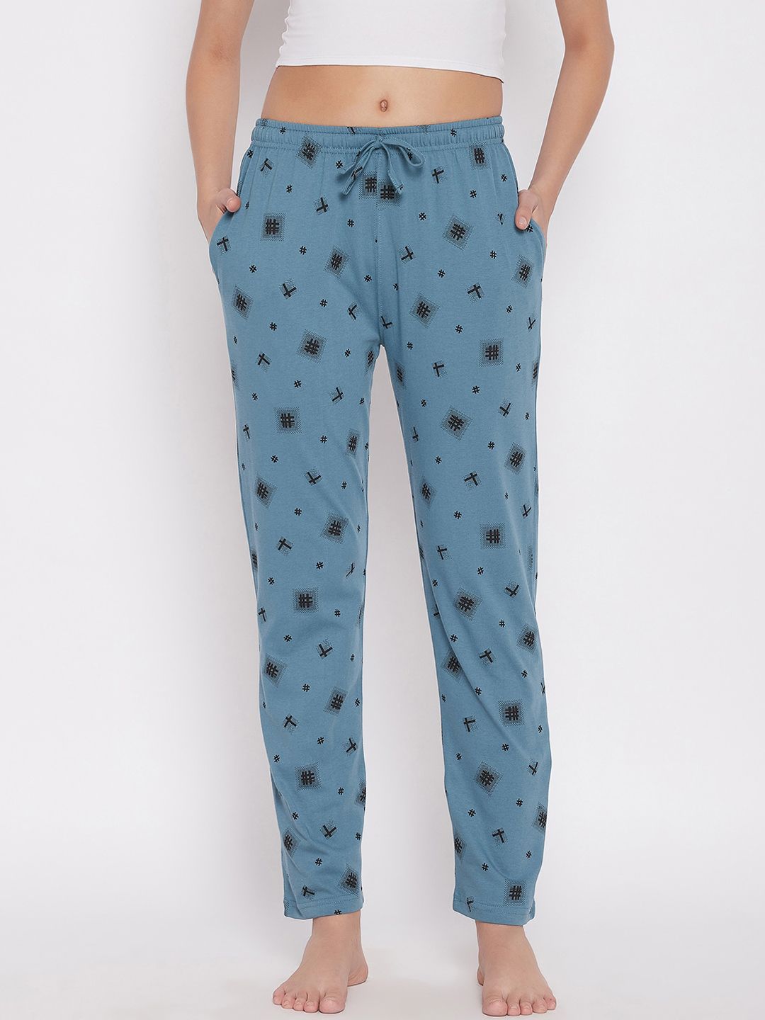 C9 AIRWEAR Women Blue Pure Cotton Printed Lounge Pants Price in India