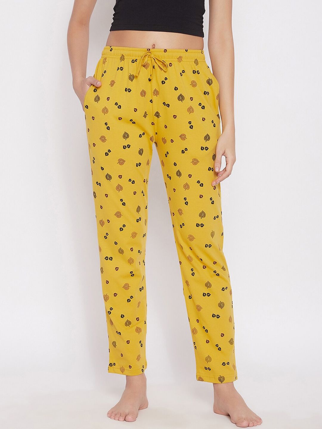 C9 Airwear Women Mustard Yellow Pure Cotton Printed Lounge Pants Price in India