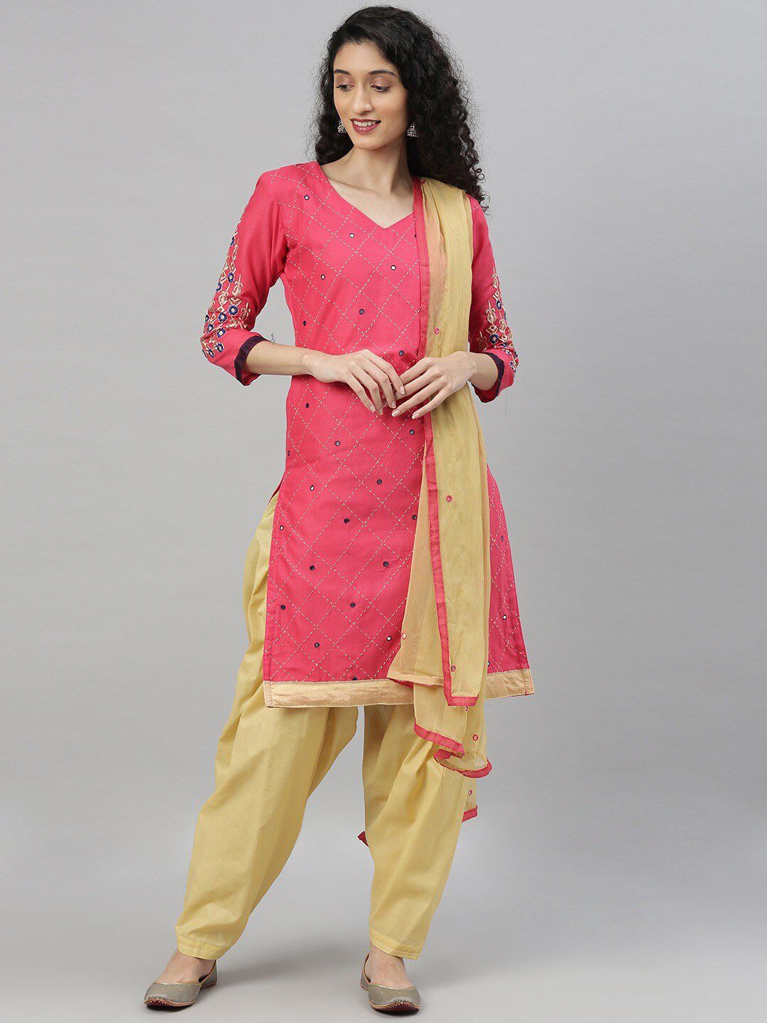 DIVASTRI Women Pink & Cream Salwar Suit with Dupatta Price in India