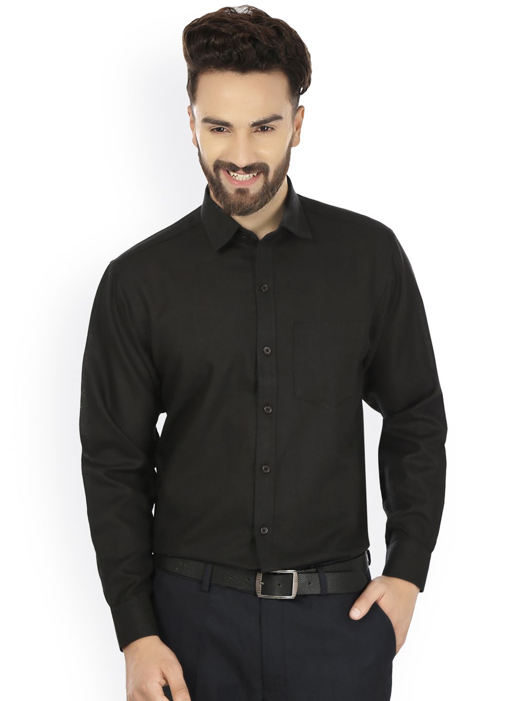 black pant blue shirt formal