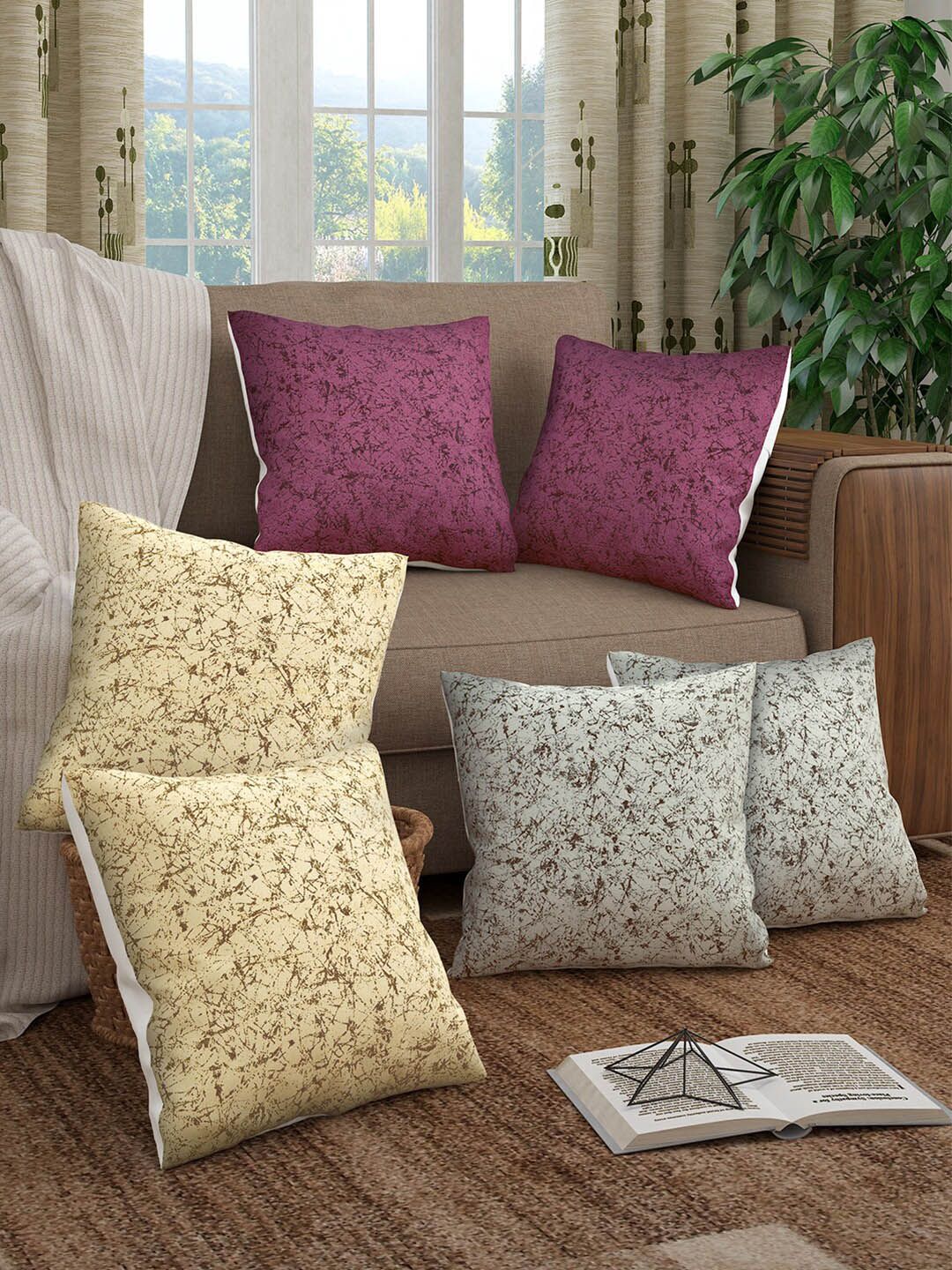 Story@home Multicoloured Set of 6 Abstract Square Cushion Covers Price in India