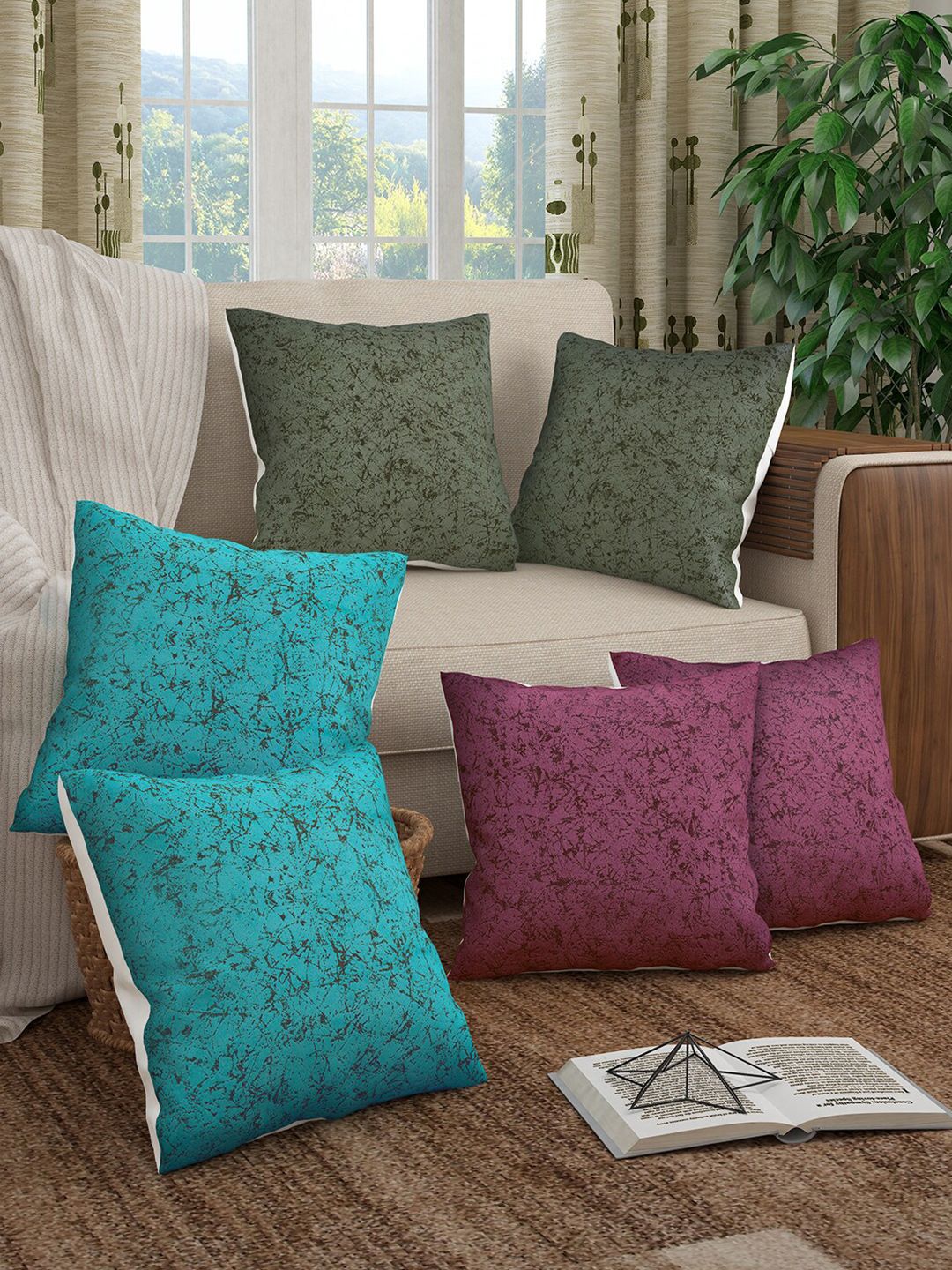 Story@home Multicoloured Set of 6 Abstract Square Cushion Covers Price in India