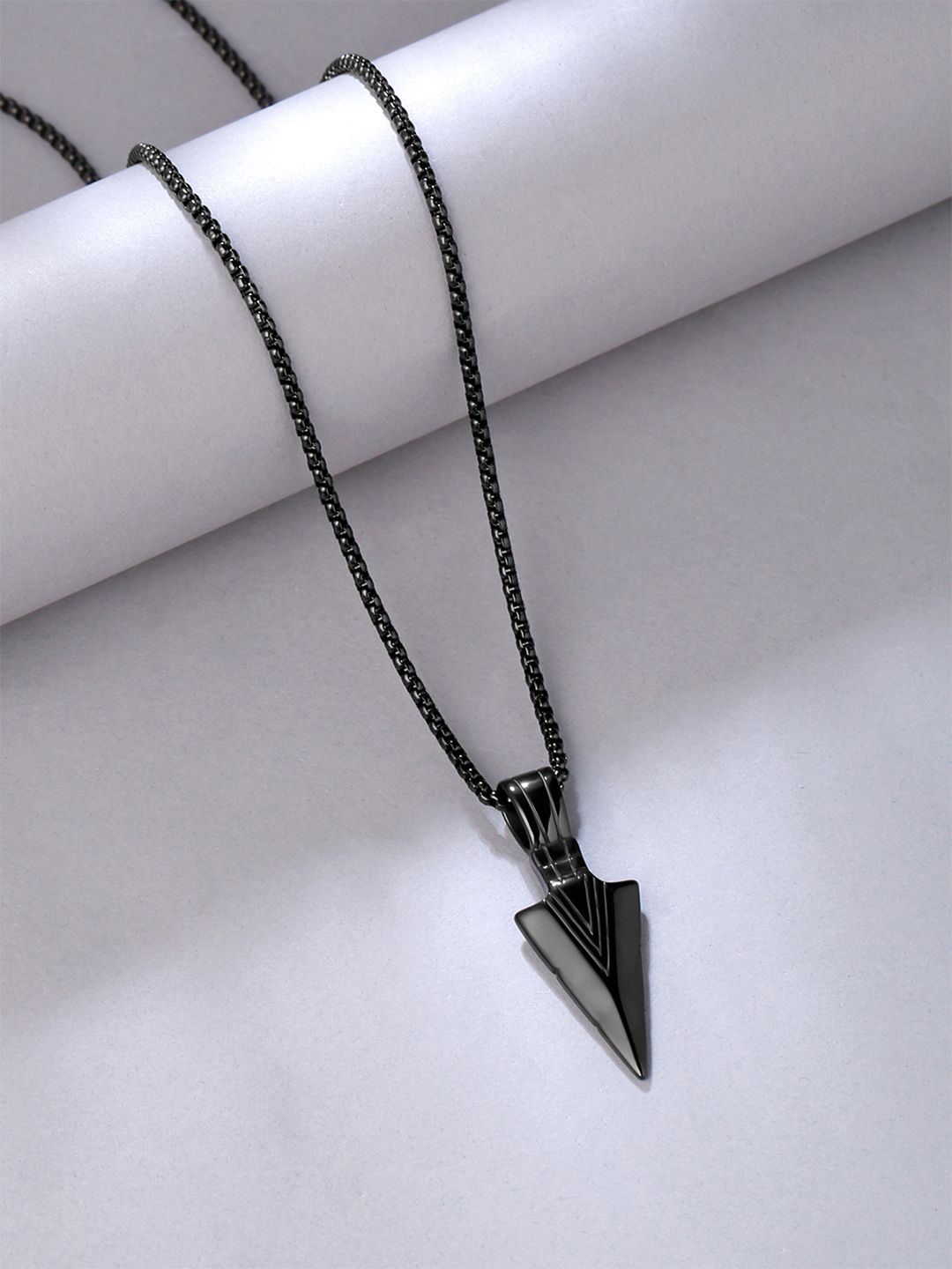 Yellow Chimes Black Stainless Steel Arrow Style Pendant With Chain