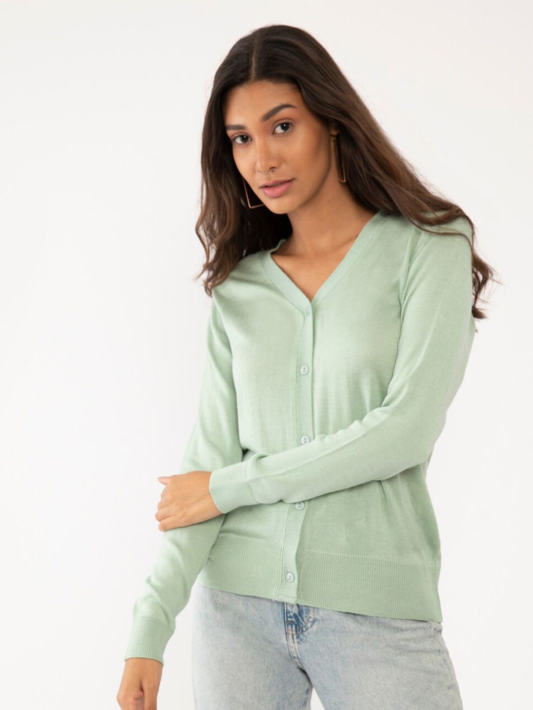 Zink London Women Mint Green Solid Sweater Price in India