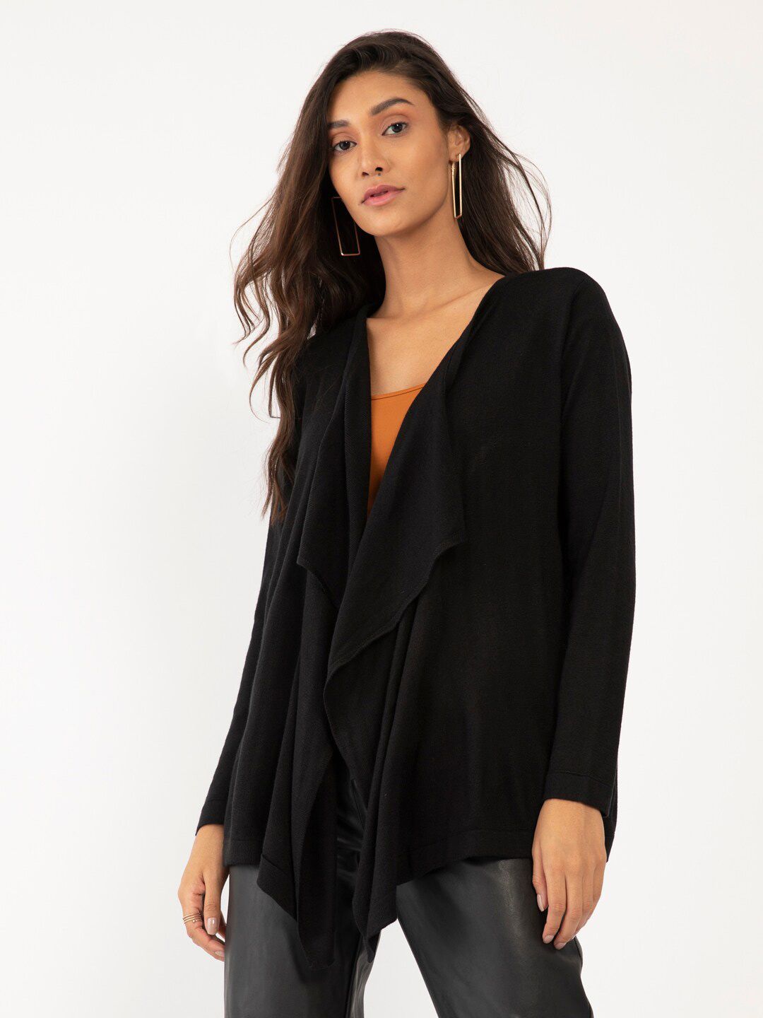 Zink London Women Black Solid Tie-Up Shrug Price in India